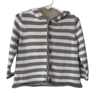 Hanna Andersson button up gray and white knit stripped hooded sweater Size 2T
